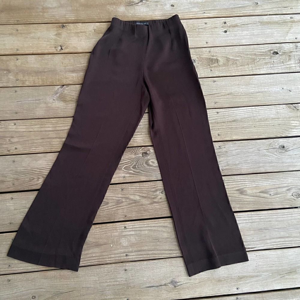 Lafayette 148 Brown Wide Leg Satin Dress Pants Size 4